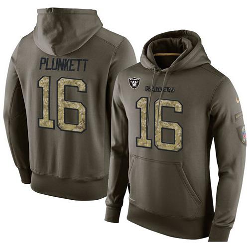 NFL Men's Nike Oakland Raiders #16 Jim Plunkett Stitched Green Olive Salute To Service KO Performance Hoodie - Click Image to Close